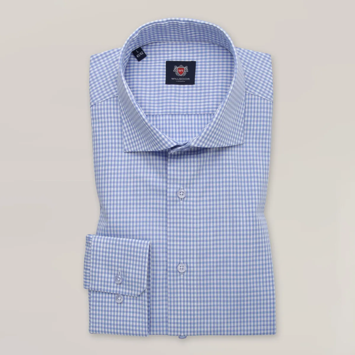 Slim Fit Herrenhemd mit kleinem blauen Gingham-Muster 15605