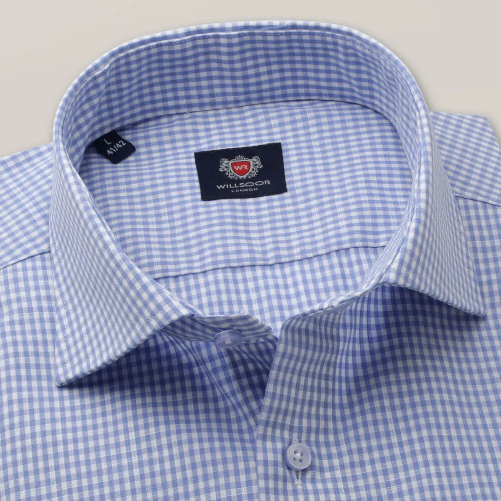 Slim Fit Herrenhemd mit kleinem blauen Gingham-Muster 15605