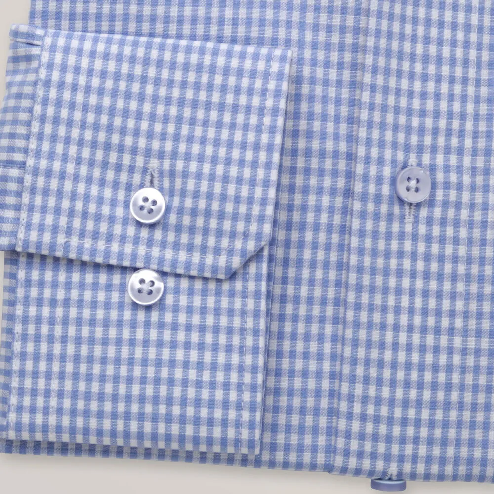 Slim Fit Herrenhemd mit kleinem blauen Gingham-Muster 15605