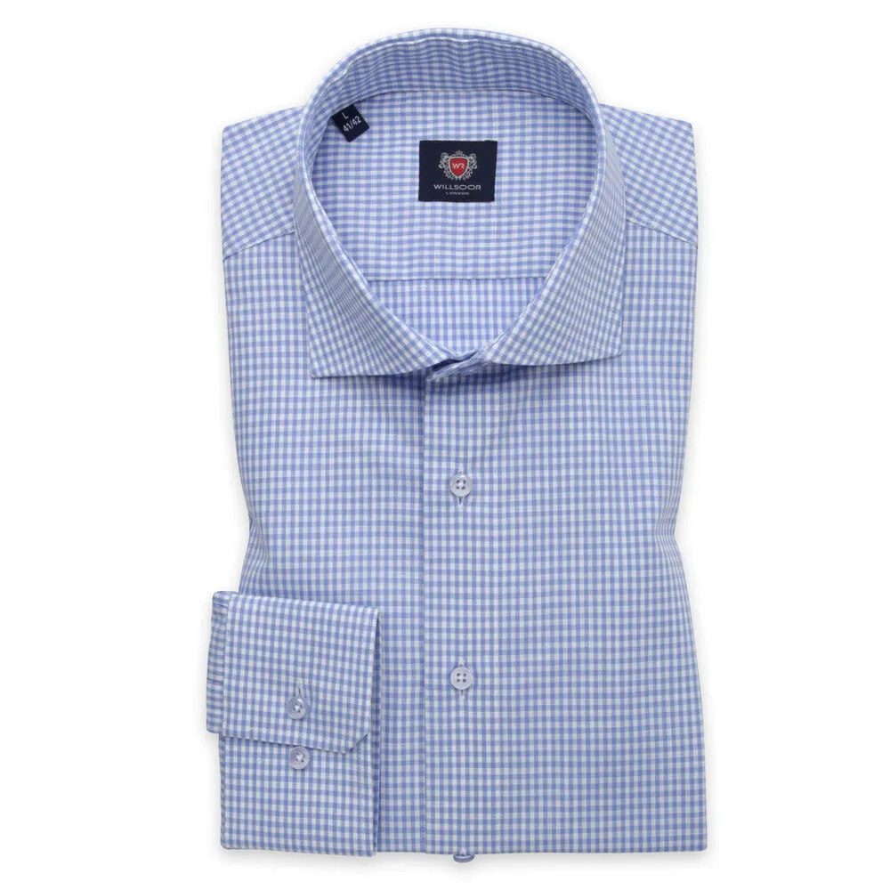 Slim Fit Herrenhemd mit kleinem blauen Gingham-Muster 15605